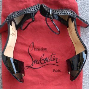 Christian Louboutin Black Patent Spike Wide Heel